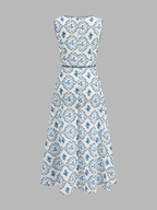 Floral Print Sleeveless A-Line Dress for Women Summer Casual