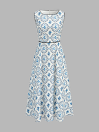 Floral Print Sleeveless A-Line Dress for Women Summer Casual