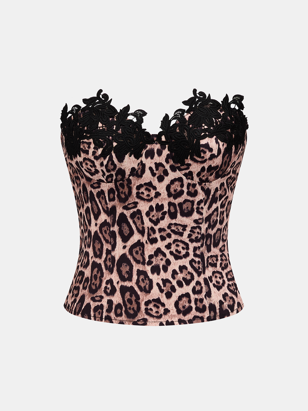 Leopard Print Lace Trim Strapless Corset Top Sexy Women's Fashion Boutique