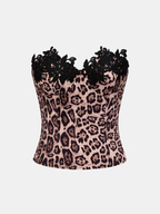 Leopard Print Lace Trim Strapless Corset Top Sexy Women's Fashion Boutique