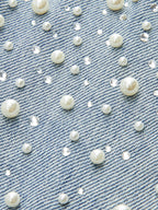 Pearl Rhinestone Embellished Curved Leg Jeans for Women High-Waisted Casual