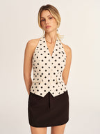 Polka Dot Linen Blend Halter Vest Womens Lightweight Summer Top