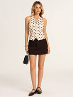 Polka Dot Linen Blend Halter Vest Womens Lightweight Summer Top