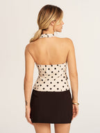 Polka Dot Linen Blend Halter Vest Womens Lightweight Summer Top