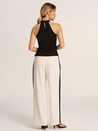 Halter Top & Side-Stripe Belted Pants Set with Matching Accessories