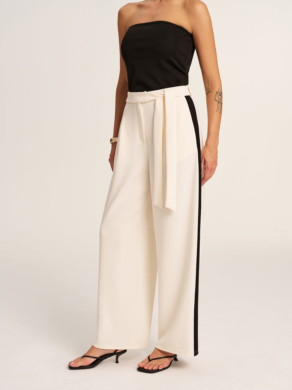 Halter Top & Side-Stripe Belted Pants Set with Matching Accessories