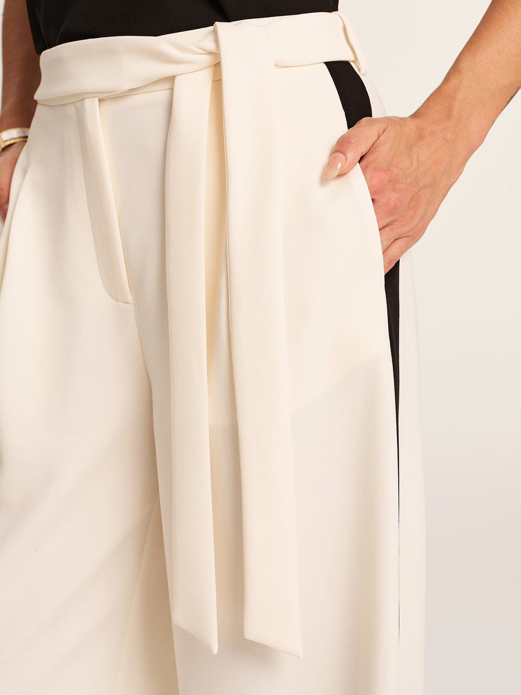 Halter Top & Side-Stripe Belted Pants Set with Matching Accessories