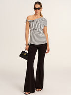 Striped Asymmetrical Off-Shoulder Top for Women Casual Summer Style