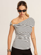 Striped Asymmetrical Off-Shoulder Top for Women Casual Summer Style
