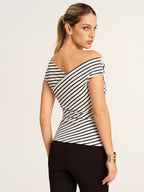 Striped Asymmetrical Off-Shoulder Top for Women Casual Summer Style