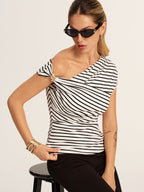 Striped Asymmetrical Off-Shoulder Top for Women Casual Summer Style