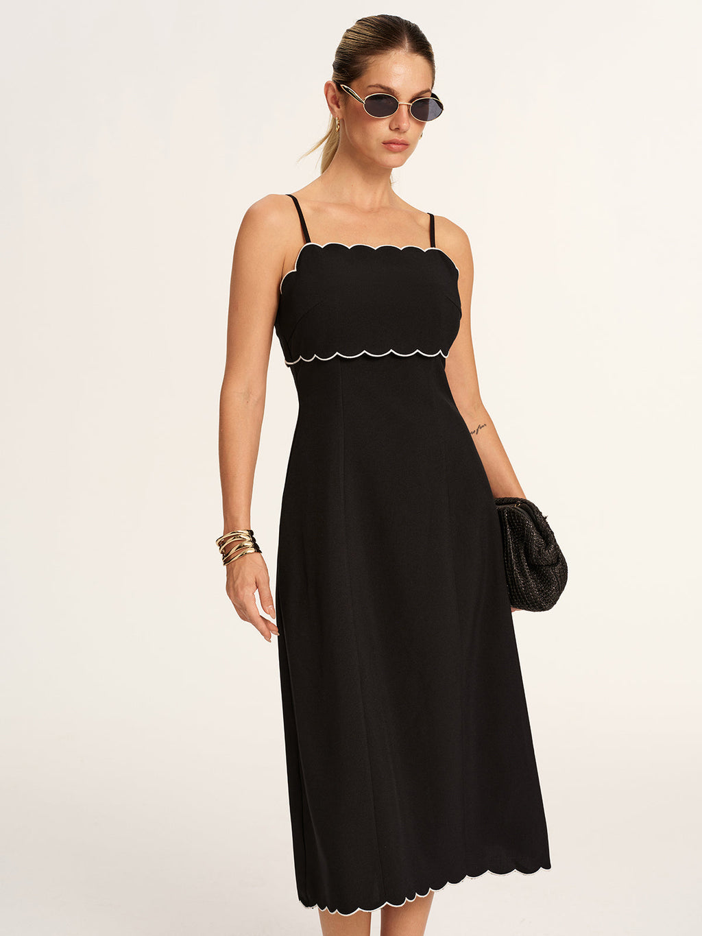 Scalloped Trim Midi Slip Dress for Evening Wear