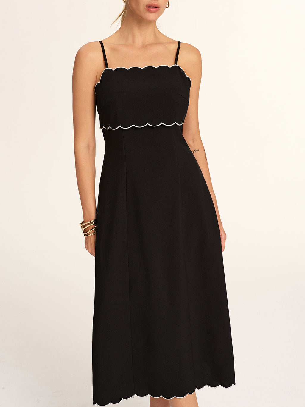 Scalloped Trim Midi Slip Dress for Evening Wear