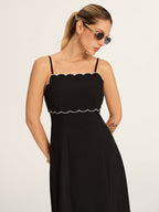 Scalloped Trim Midi Slip Dress for Evening Wear