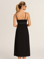Scalloped Trim Midi Slip Dress for Evening Wear