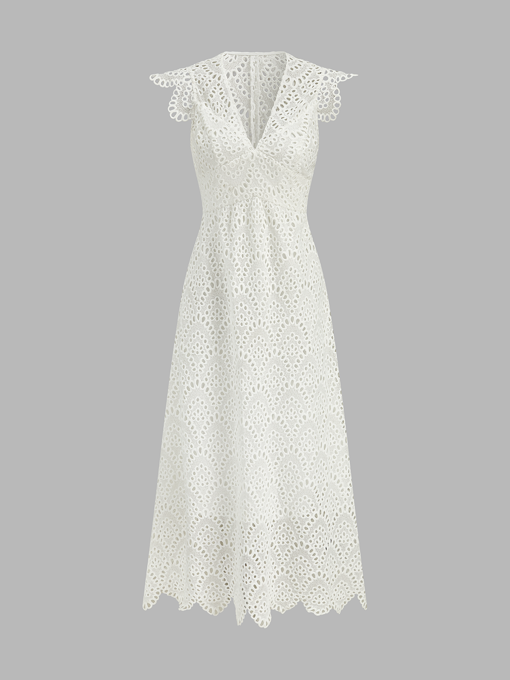 Semi-Sheer Crochet Lace Midi Dress with Floral Detailing