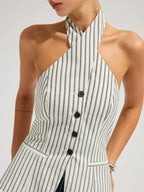 Striped Cotton Buttoned Halter Vest for Summer Casual Wear