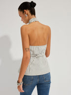 Striped Cotton Buttoned Halter Vest for Summer Casual Wear