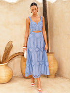 Eyelet Embroidery Cutout Waist Midi Dress Feminine Spring Summer Fashion