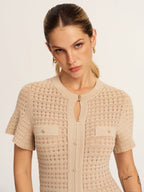 Chic Women's Short Sleeve Crochet Knit Mermaid Maxi Dress for Summer Evenings
