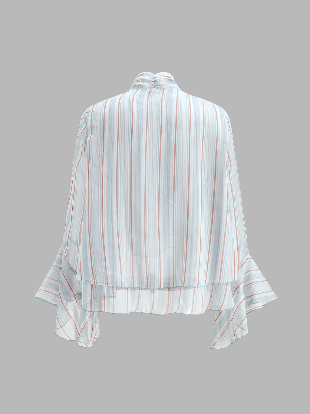Striped Bow Neck Flounce Sleeve Blouse for Women Casual Fashion