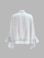 Striped Bow Neck Flounce Sleeve Blouse for Women Casual Fashion