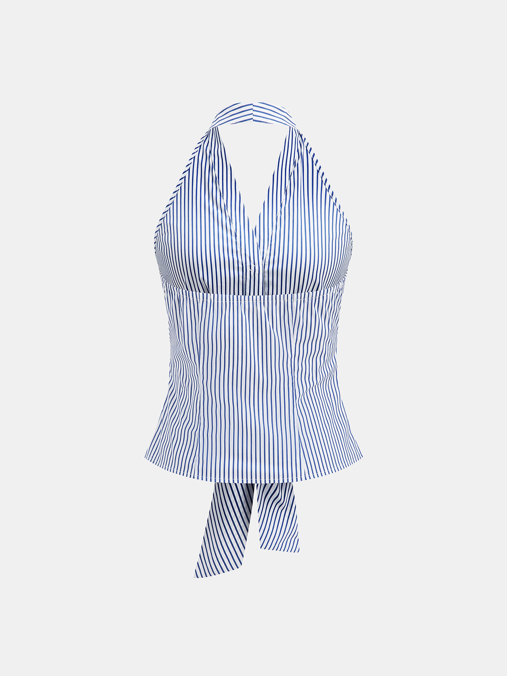 Striped Tie-Front Halter Top with Adjustable Neck Closure