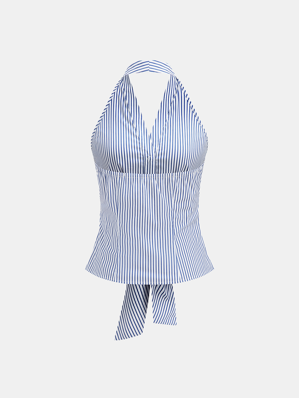Striped Tie-Front Halter Top with Adjustable Neck Closure