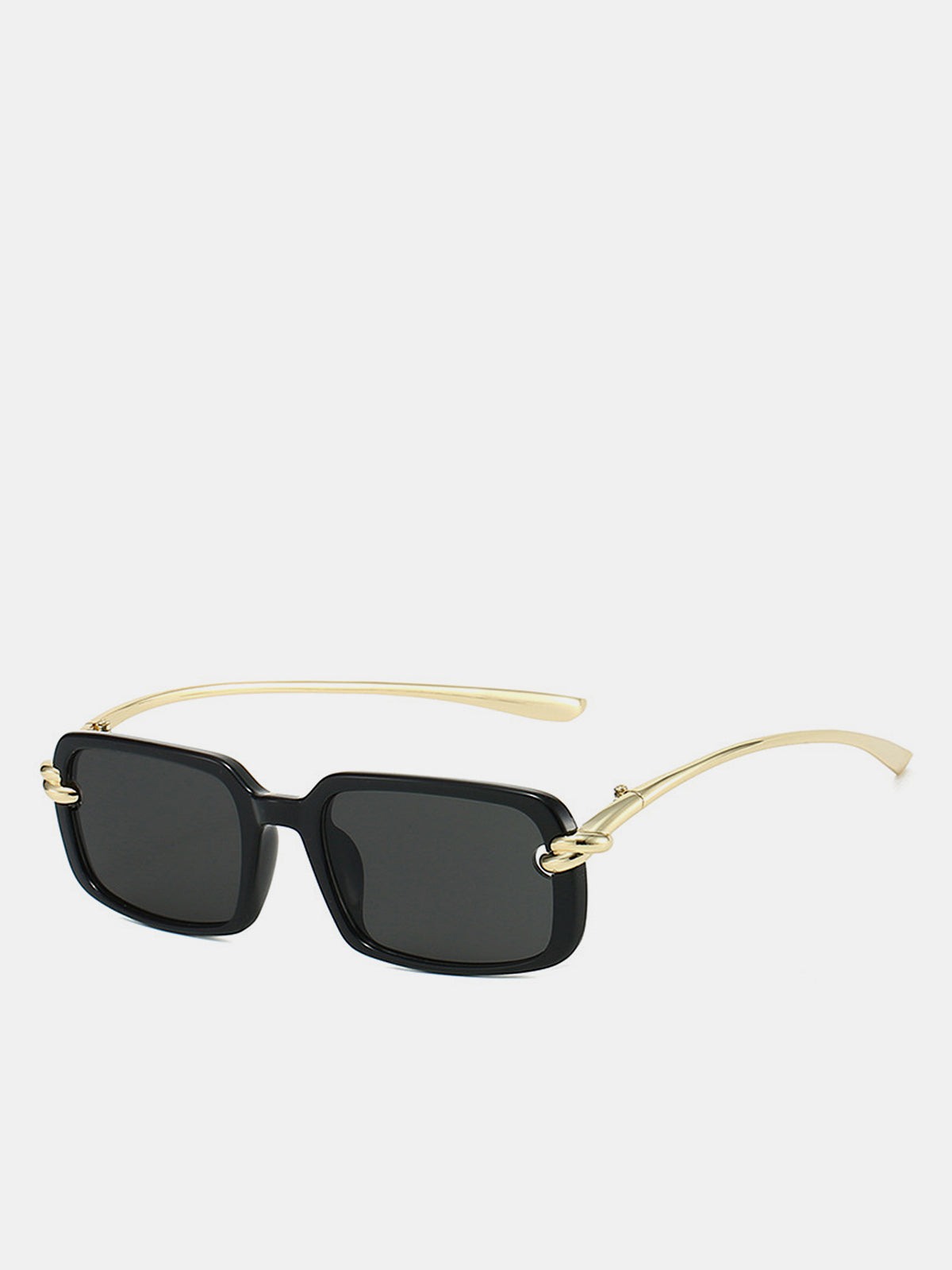 Metal Twist Detail Rectangular Frame Sunglasses with UV Protection