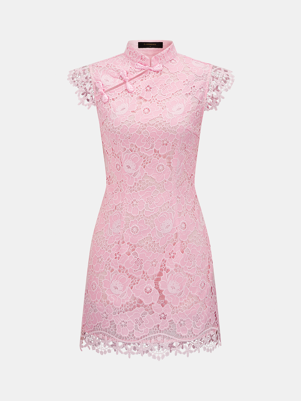 Frog Button Guipure Lace Cheongsam Mini Dress Traditional Embroidered Style