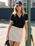 Buckle Detail Textured Mini Skirt with High Waist Design