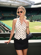 Polka Dot Linen Blend Halter Vest Womens Lightweight Summer Top