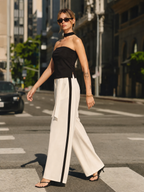 Halter Top & Side-Stripe Belted Pants Set with Matching Accessories