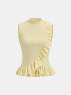 Ribbed High Neck Ruffle Sleeveless Top for Women Casual Wear