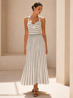 Striped Halter Knit Midi Dress for Summer Casual Wear