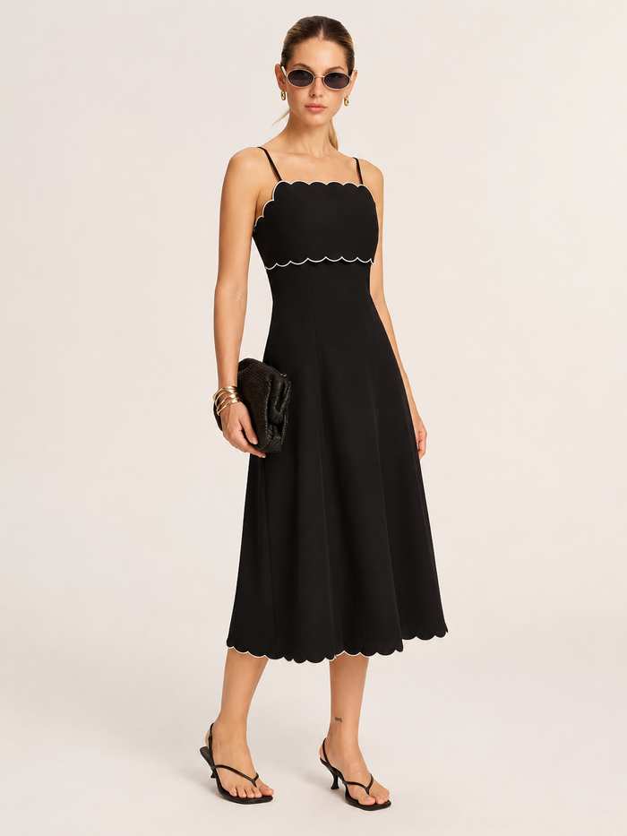 Scalloped Trim Midi Slip Dress for Evening Wear