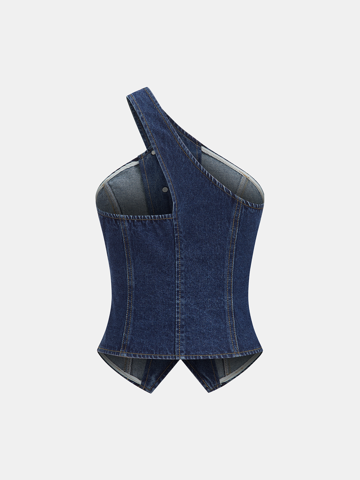 One Shoulder Buttoned Denim Vest with Adjustable Strap