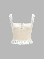 Lace Trim Textured Cami Top & Drawstring Pants Loungewear Set for Women