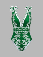 Botanical Print One Piece Swimsuit & Skirt Set for Women Summer Beachwear