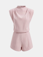 Draped Sleeveless Mock Neck Romper for Evening Wear