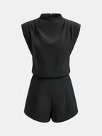 Draped Sleeveless Mock Neck Romper for Evening Wear