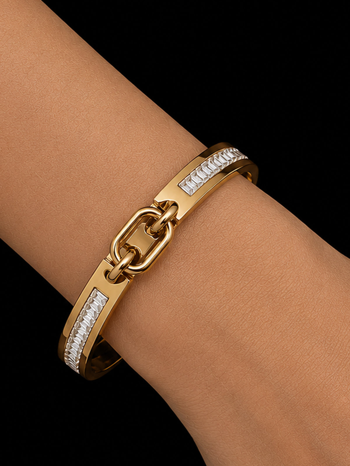 Zircon Inlay Spring Hinge Bangle Bracelet - Elegant Women’s Fashion Jewelry