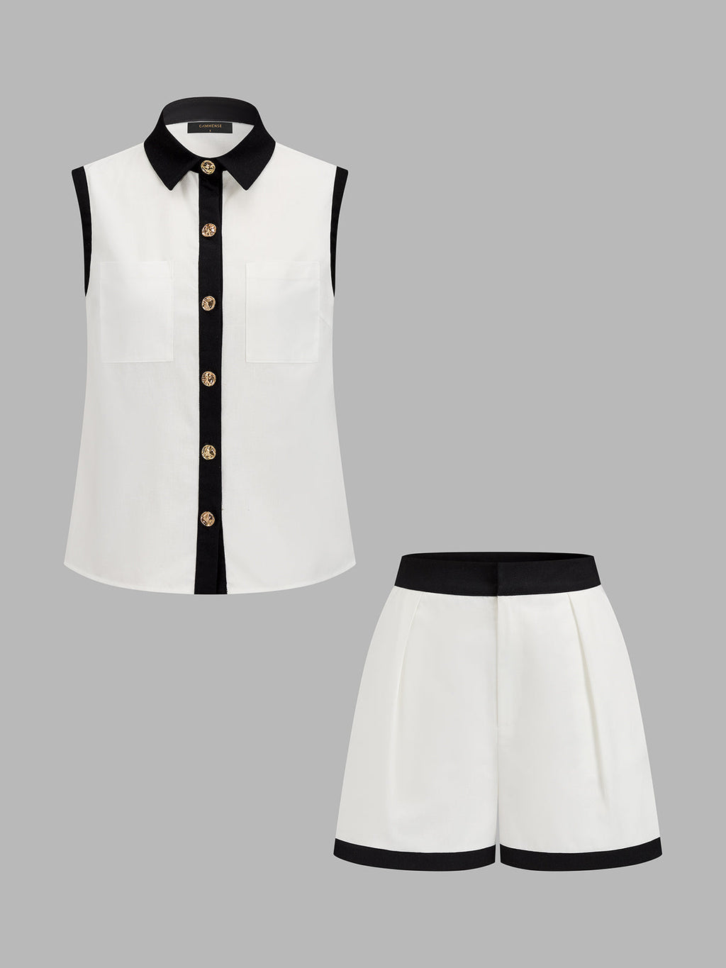 Contrast Trim Sleeveless Shirt & Shorts Set for Women Casual Summer Wear