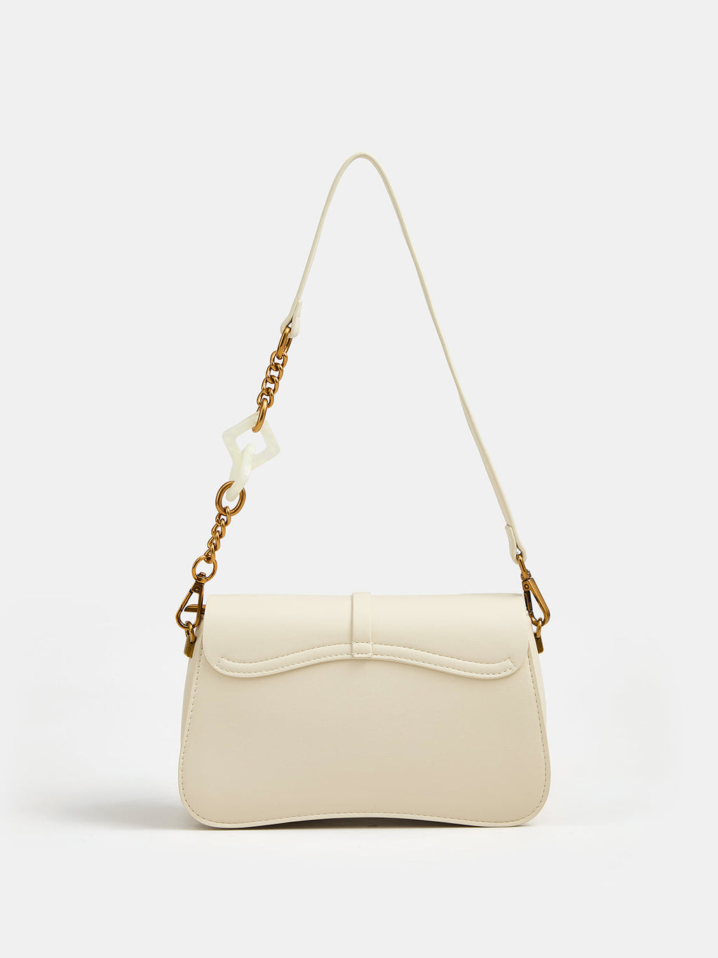 Curved Bottom Flap Shoulder Bag with Adjustable Strap for Women
