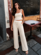 Lace Trim Textured Cami Top & Drawstring Pants Loungewear Set for Women