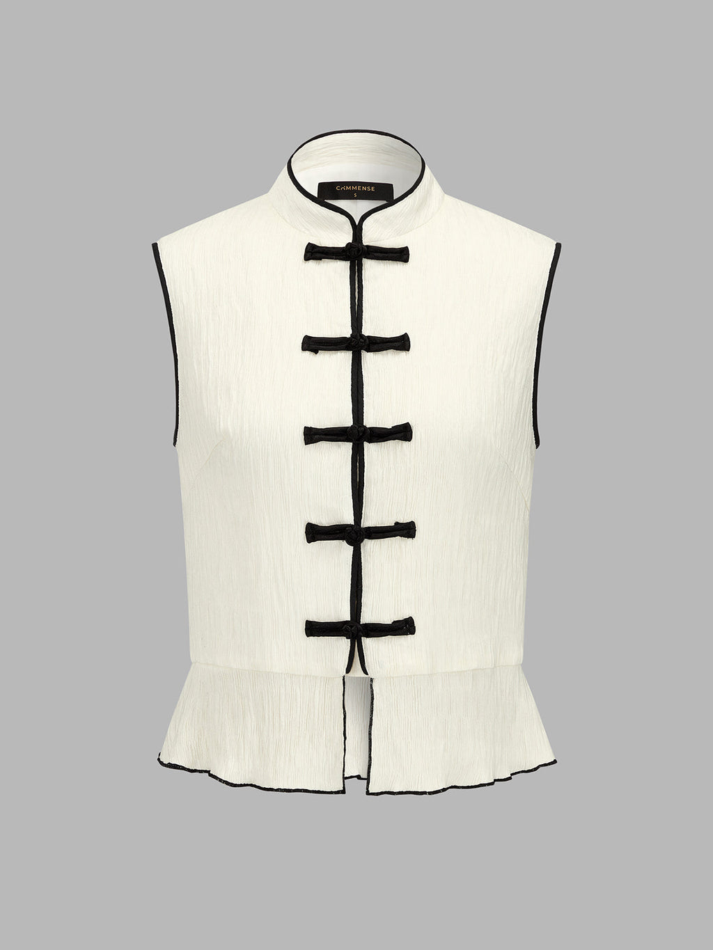Frog Button Contrast Piping Textured Peplum Top for Women Casual Wear