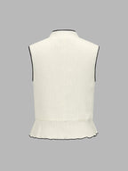 Frog Button Contrast Piping Textured Peplum Top for Women Casual Wear