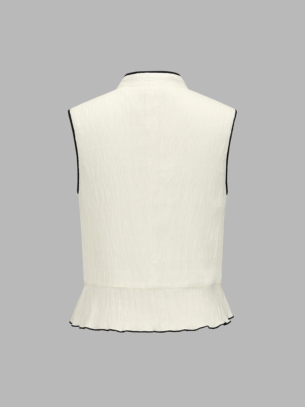 Frog Button Contrast Piping Textured Peplum Top for Women Casual Wear