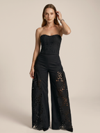 Strapless Eyelet Top & Wide Leg Pants Set for Summer Outfits