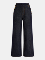 Double Row Metal Detail High Waist Denim Jeans Pants